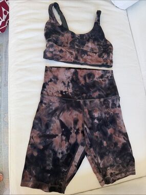 Lululemon Purple Tie-Dye Align Set - Sports Bra & High-Waist Bike Shorts